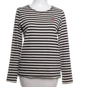 Carin Wester Striped Sweater with boatneck, black and cream striped, size Medium